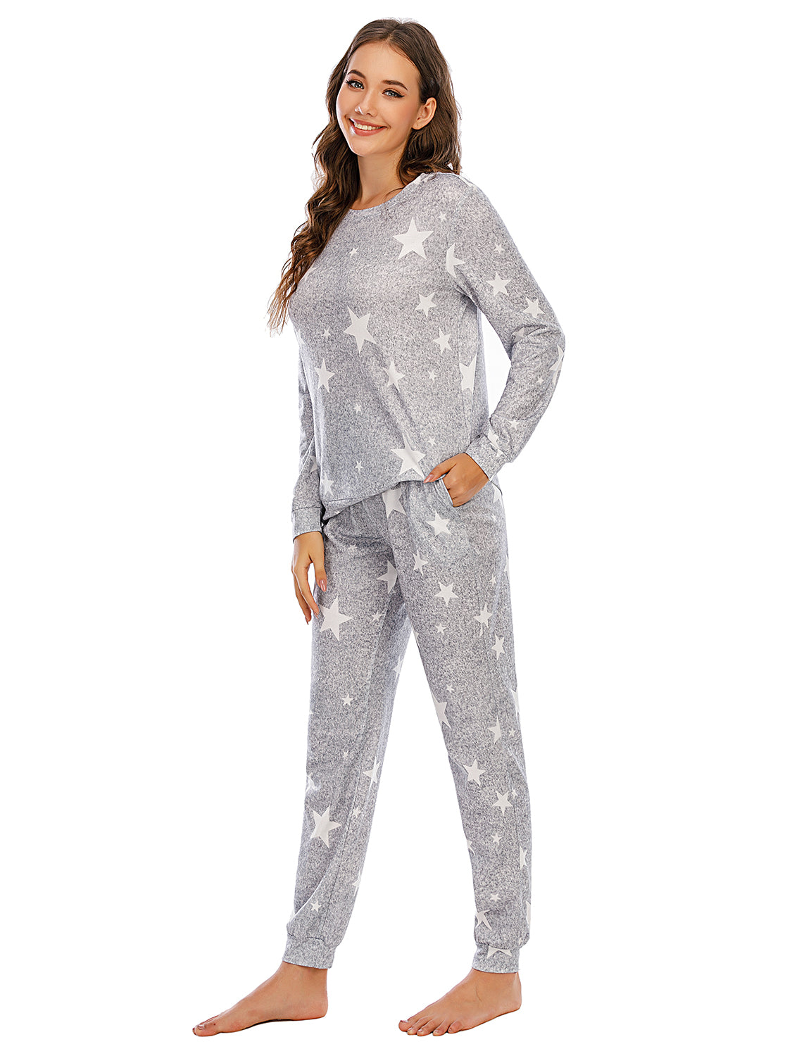 Star Top and Pants Lounge Set - 2 PCS. - T - 4 COLORS -