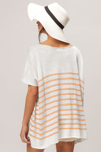 Thumbnail for BiBi V Neck Striped Short Sleeve Top - T - 1 COLOR -