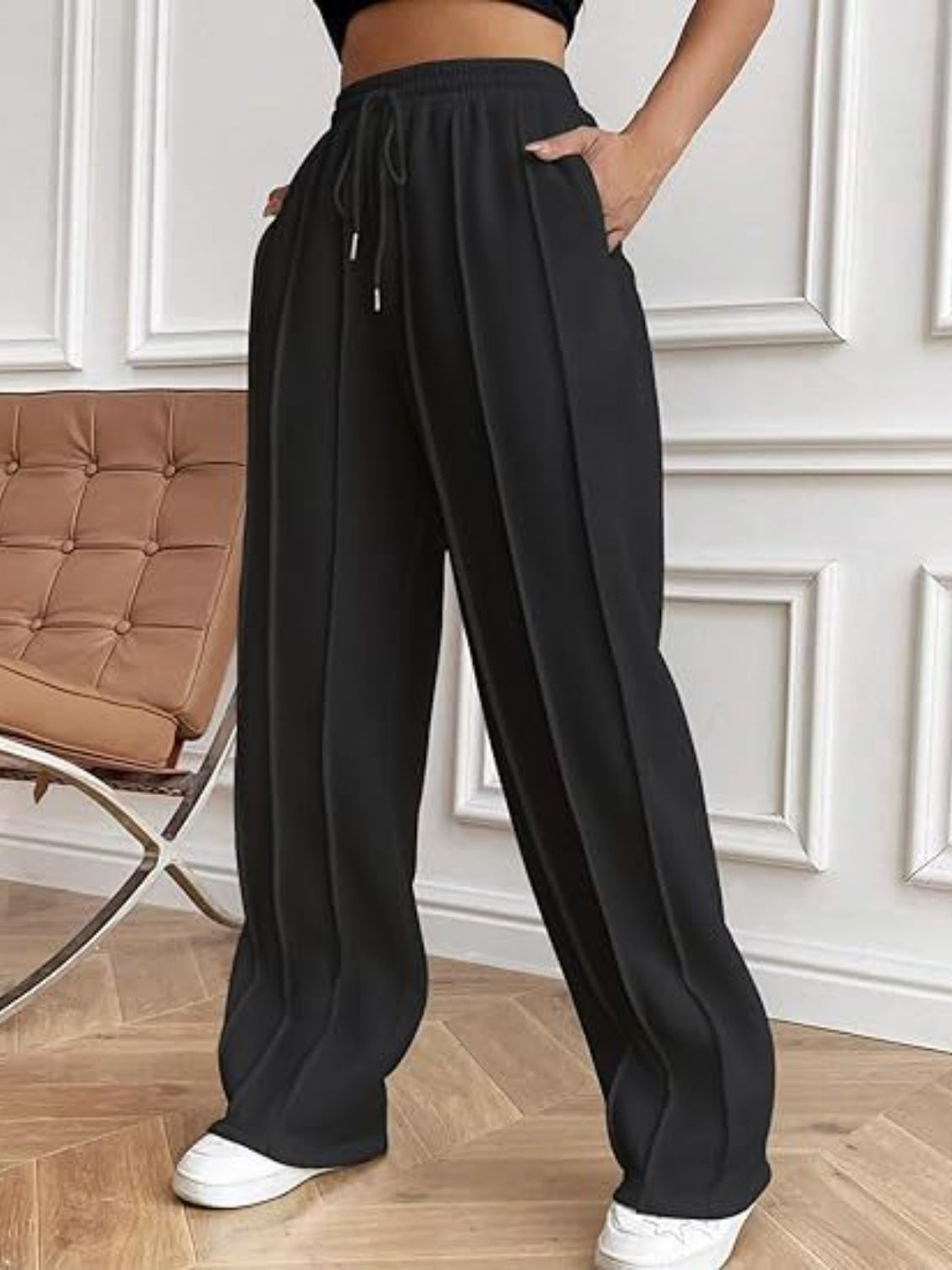 Drawstring Wide Leg Pants with Pockets - T - 5 COLORS -