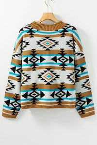 Thumbnail for Full Size Geometric Round Neck Long Sleeve Sweater - T - 1 COLOR -