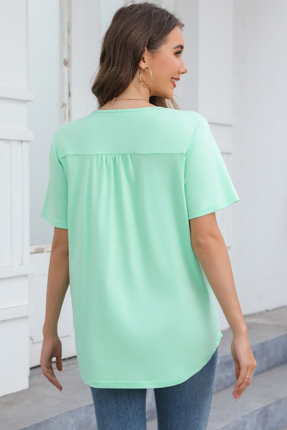 Cutout V-Neck Short Sleeve T-Shirt - T - 5 COLORS -