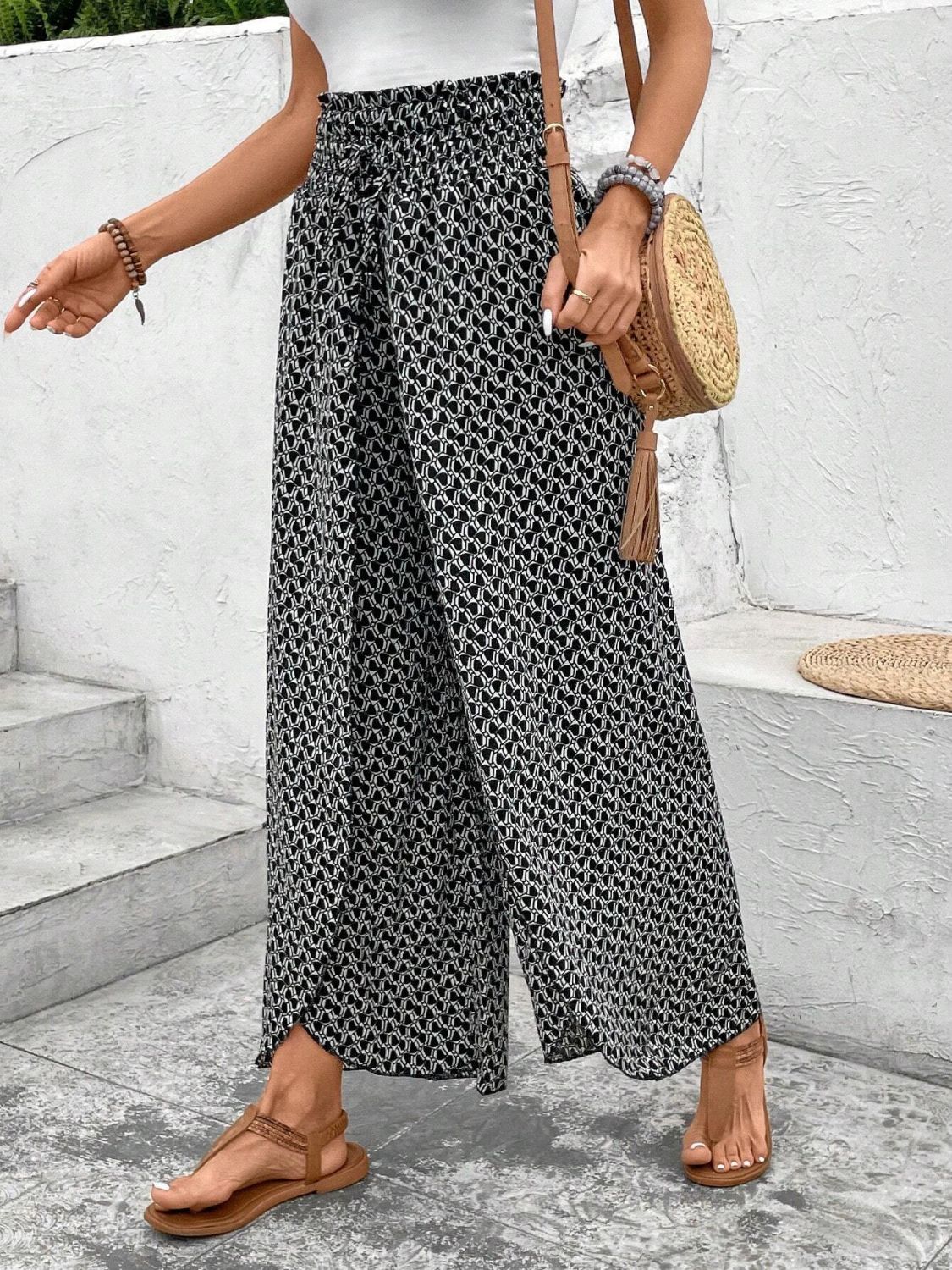 Tied Printed Wide Leg Pants - T - 5 COLORS -