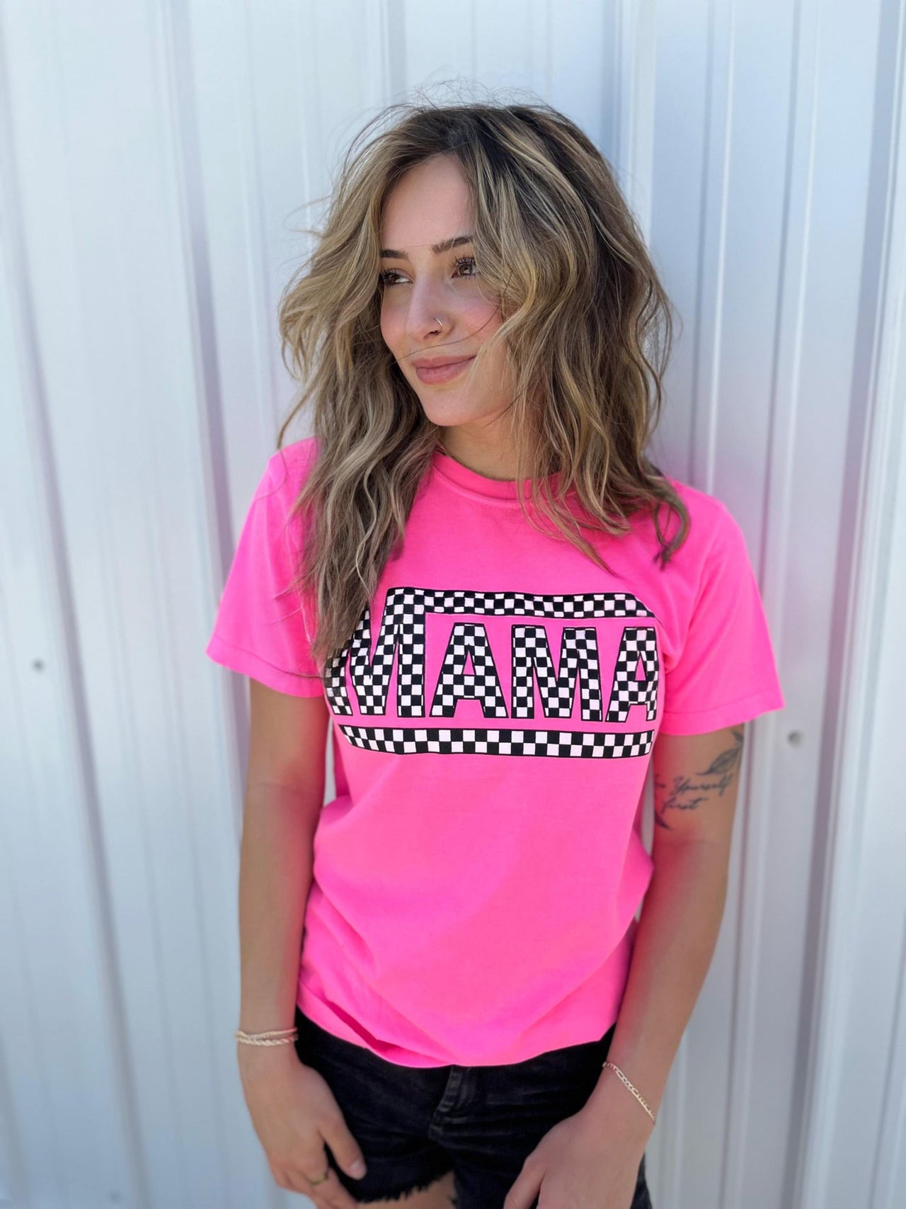 Checkered Mama Pink Tee - 1 COLOR -