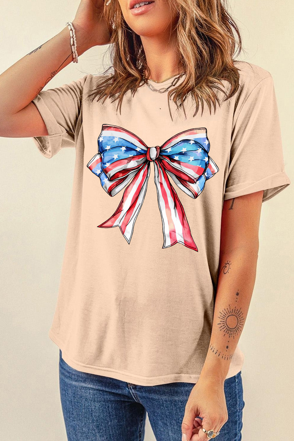 Bow Graphic Round Neck Short Sleeve T-Shirt - T - 1 COLOR -