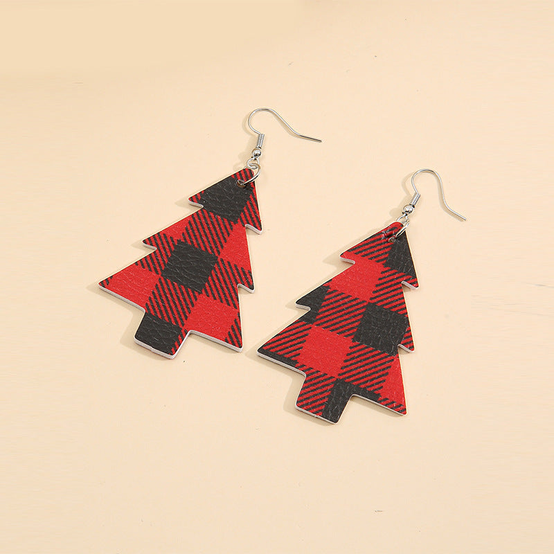 Christmas Tree Faux Leather Dangle Earrings - T - 1 COLOR -