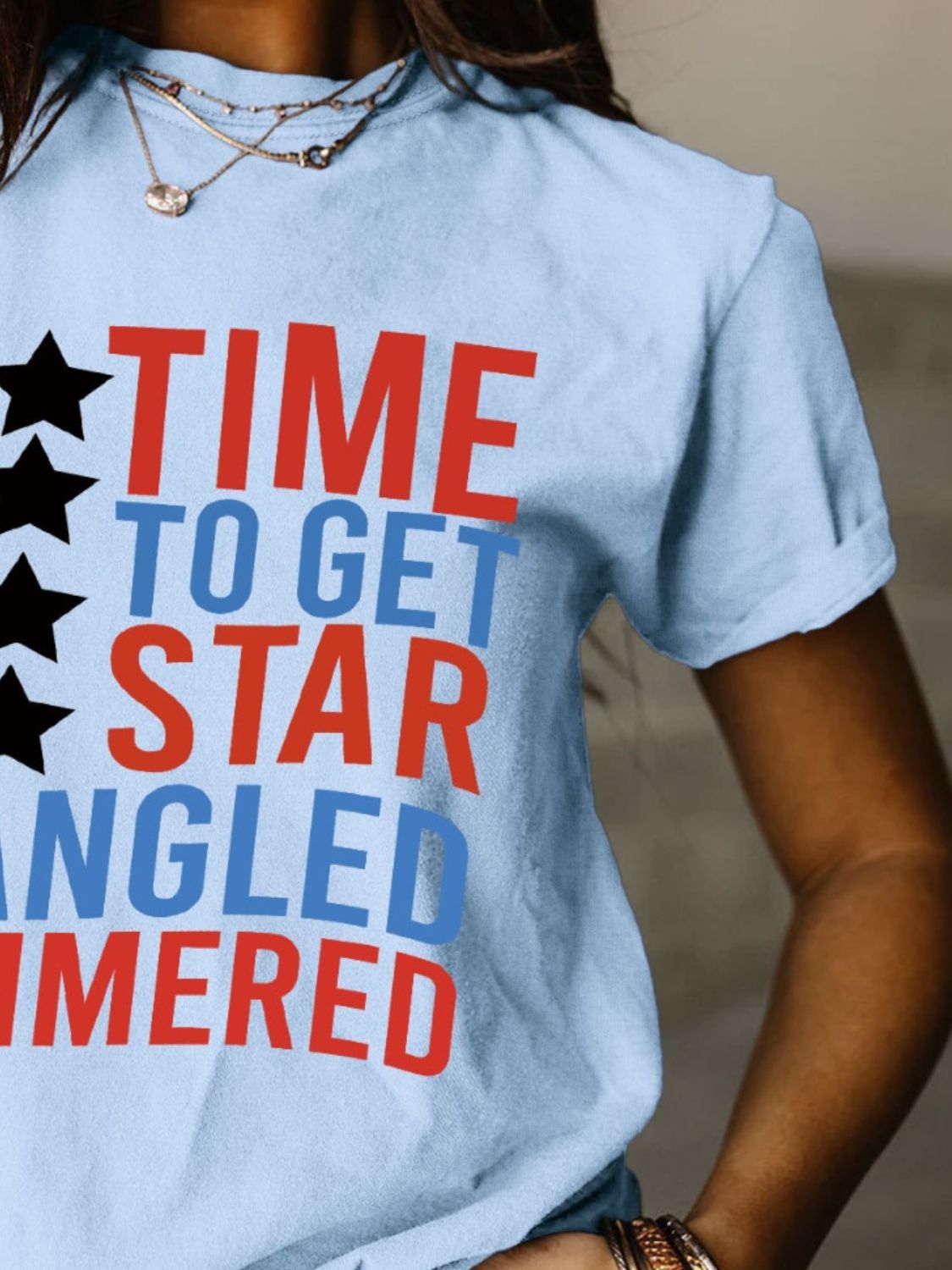 Full Size - 'Time to get Star Spangle Hammered' Letter Graphic Round Neck Short Sleeve T-Shirt - T - 12 COLORS -