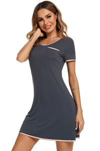 Thumbnail for Contrast Trim Pocketed Round Neck Lounge Dress - T - 4 COLORS -