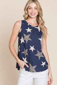 Thumbnail for BOMBOM - Star Print Waffle Knit Tank