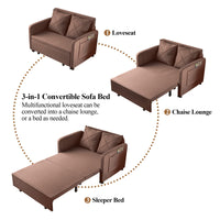 Thumbnail for Modern Love Seat Futon Sofa Bed With Headboard,Linen Love Seat Couch,Pull Out Sofa Bed With 2 Pillows & 2 Sides Pockets