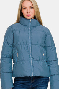 Thumbnail for Zenana Zip Up Turtleneck Puffer Jacket with Pockets - T - 1 COLOR -