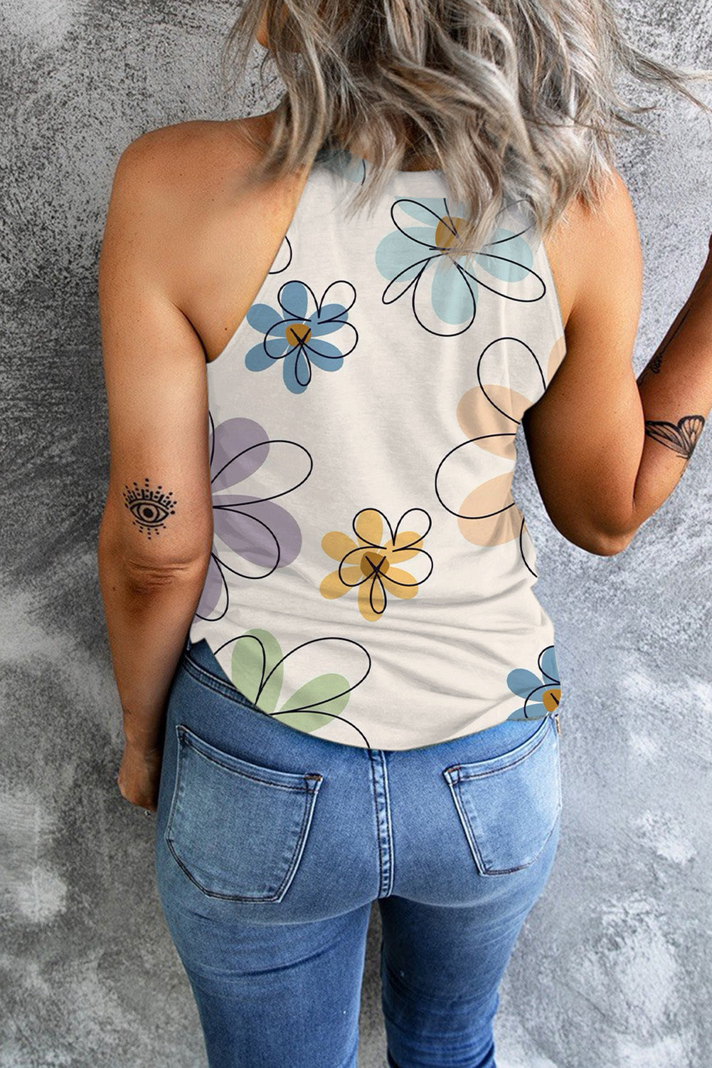 Printed Round Neck Tank - T - 1 COLOR -