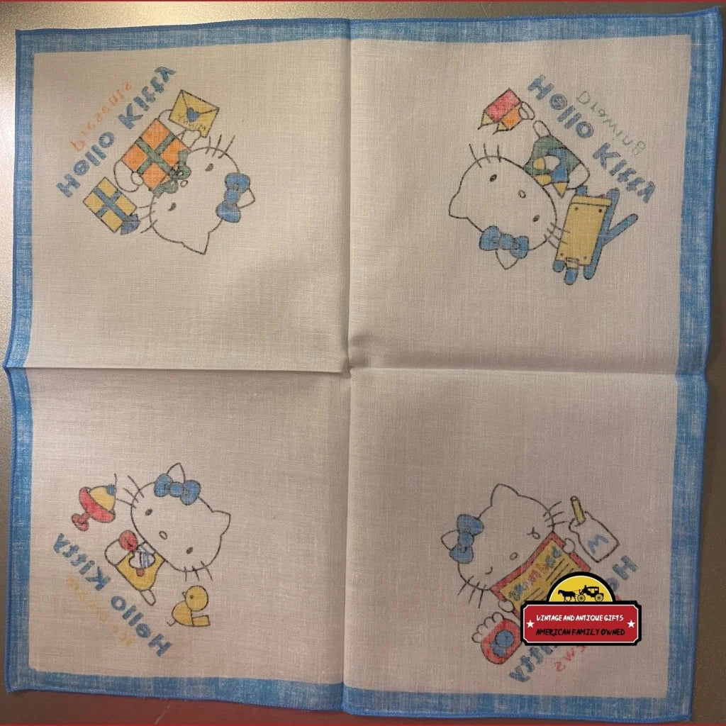 Vintage Hello Kitty Cotton Cloth Napkin Handkerchief Blue 1980s