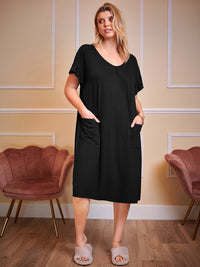 Thumbnail for Plus Size Round Neck Short Sleeve Lounge Dress - 1XL THRU 5XL ONLY - T - 3 COLORS -