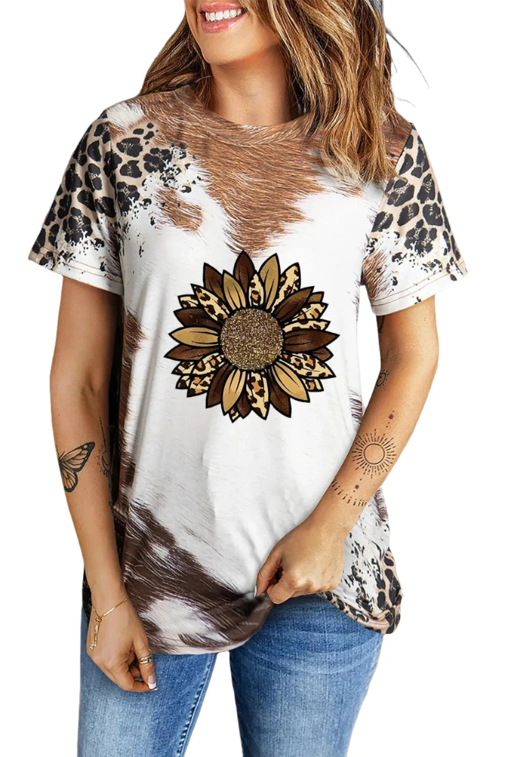 Sunflower Graphic Round Neck Short Sleeve T-Shirt - T - 1 COLOR -