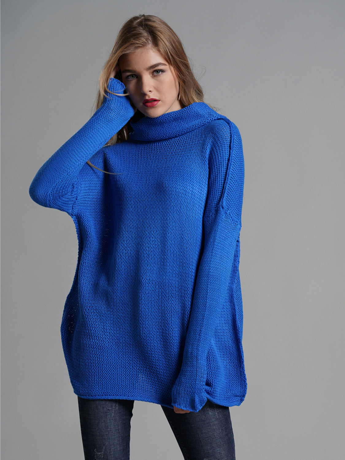 Turtleneck Dropped Shoulder Long Sleeve Sweater - T - 6 COLORS -