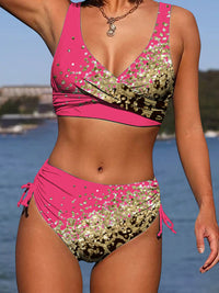 Thumbnail for Lace-Up Printed Wide Strap Bikini Set - T - 3 COLORS -