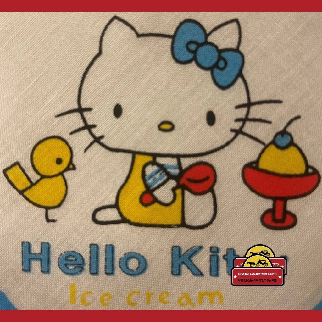 Vintage Hello Kitty Cotton Cloth Napkin Handkerchief Blue 1980s