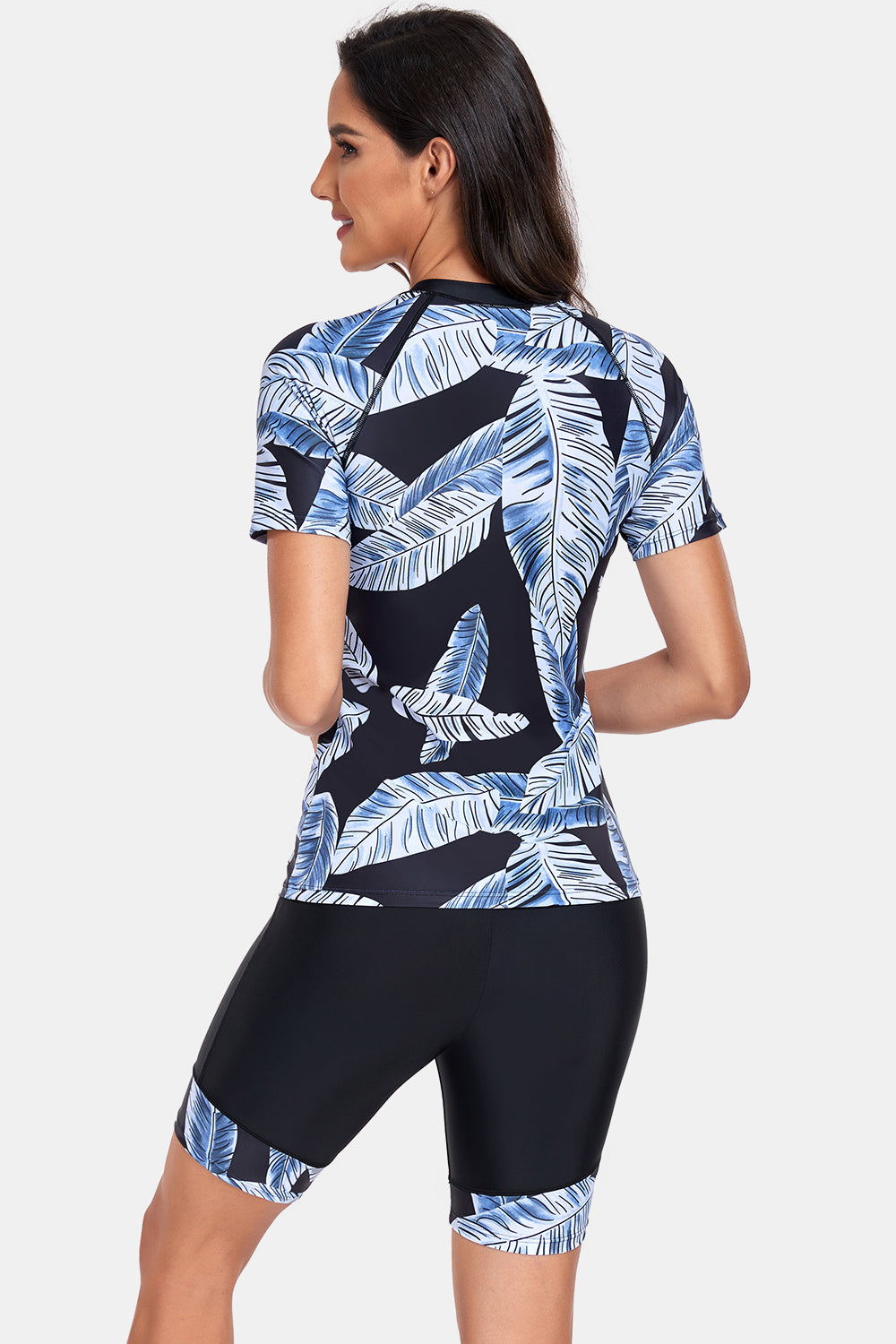 Printed Round Neck Short Sleeve Two-Piece Swim Set - T - 1 COLOR -