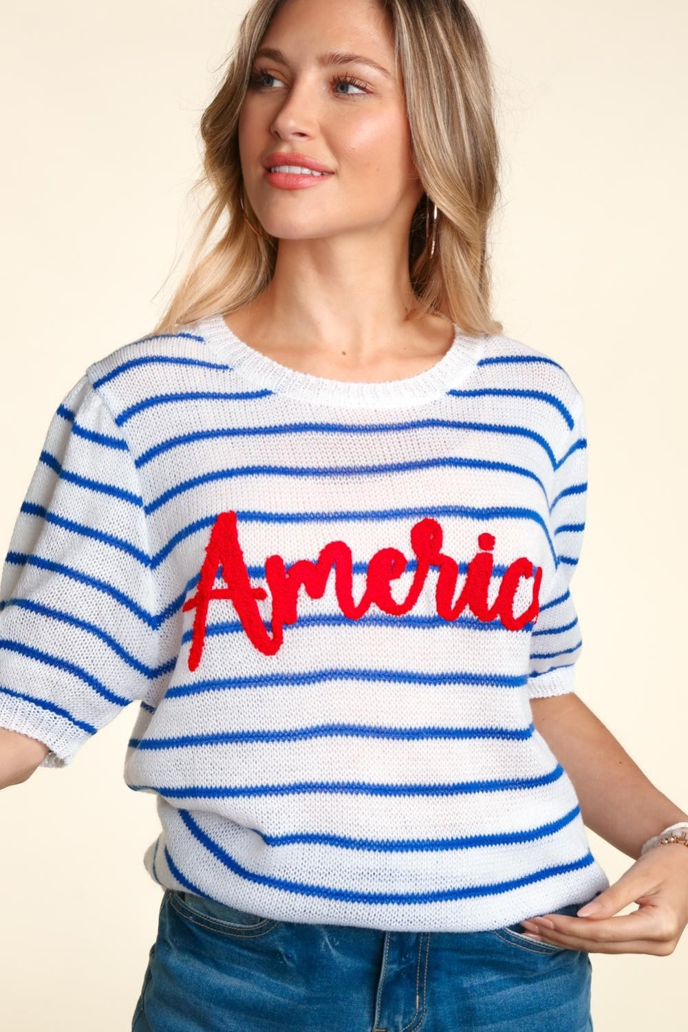 Haptics Letter Embroidery Striped Knit Top - T - 1 COLOR -