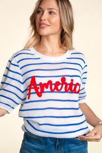 Thumbnail for Haptics Letter Embroidery Striped Knit Top - T - 1 COLOR -