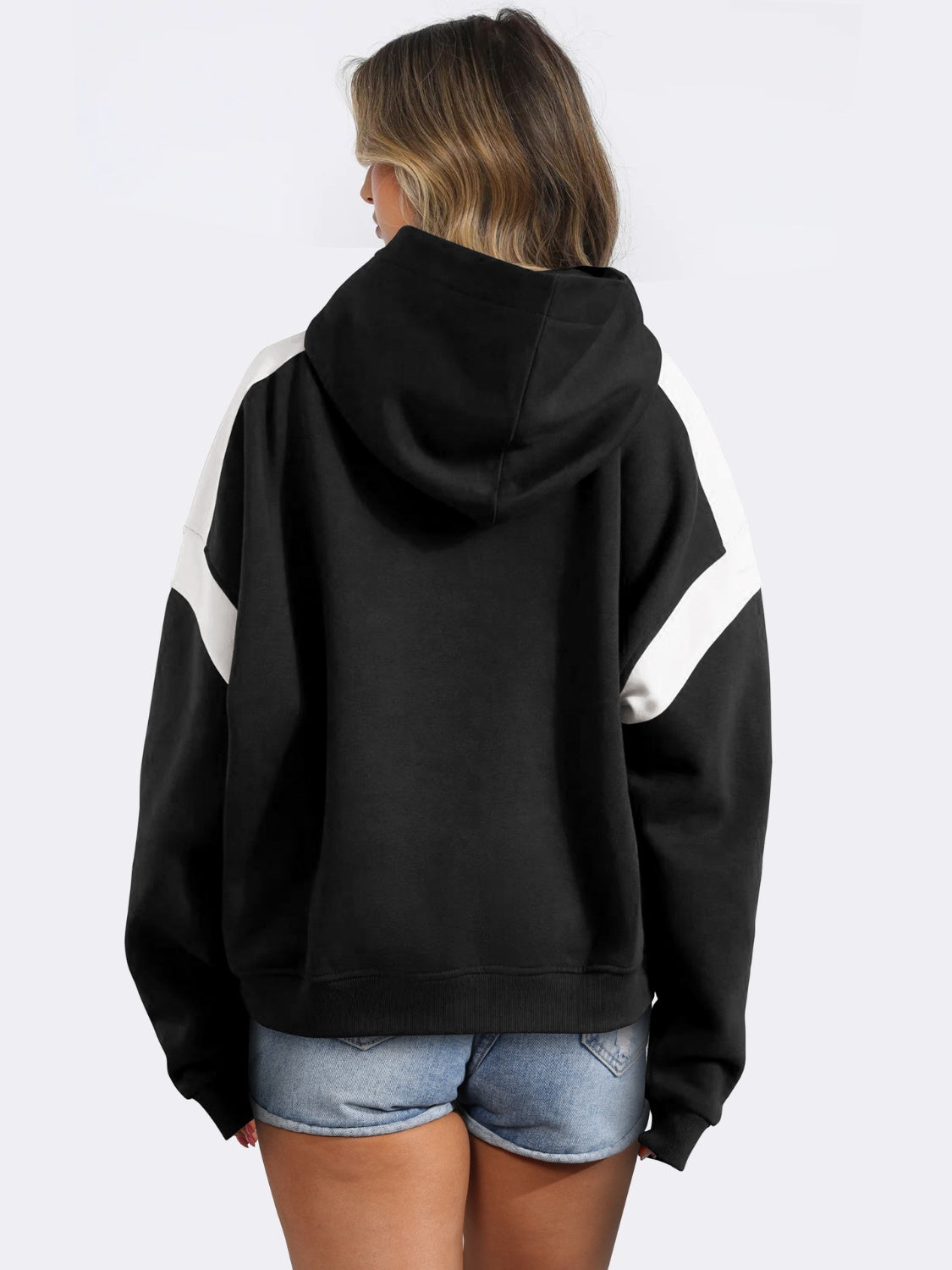 Contrast Dropped Shoulder Long Sleeve Hoodie - T - 6 COLORS -