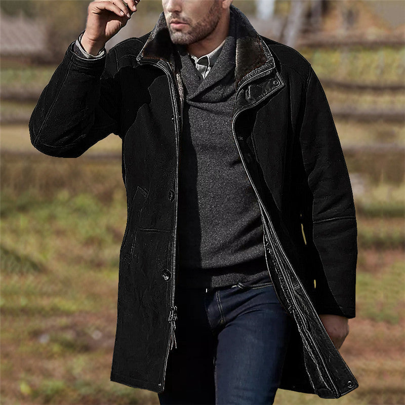 Men's mid-length loose zipper woolen coat - K - 4 COLORS -