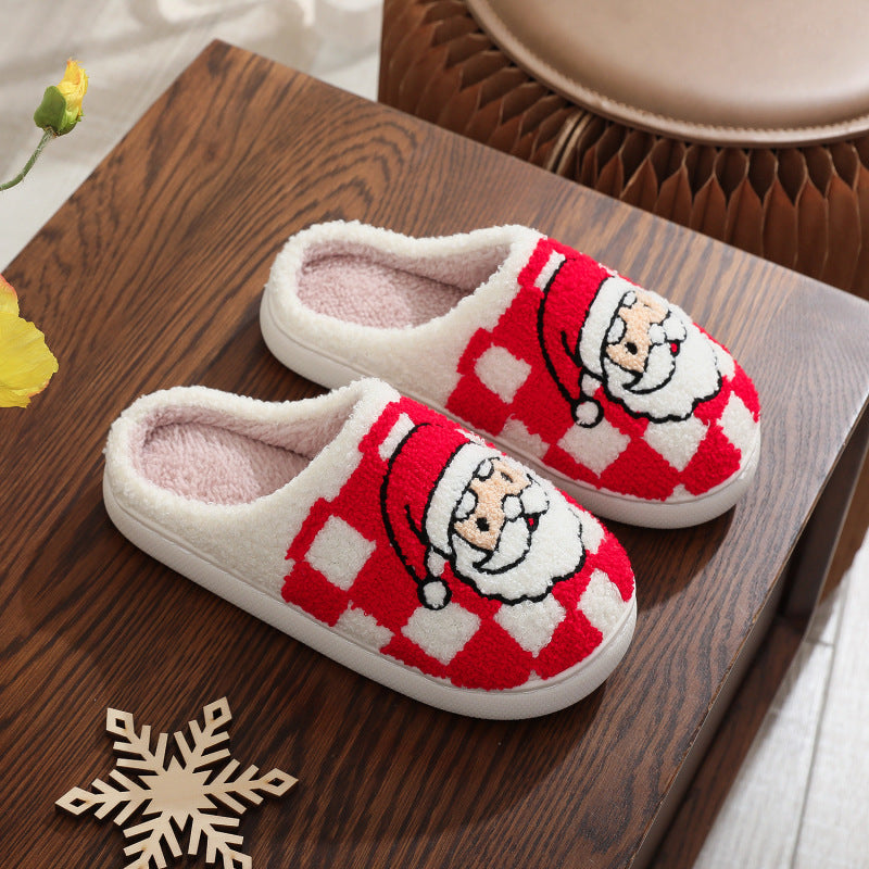 Christmas Red Check Santa Claus Pattern Home Winter Fur Slippers - EU SIZES - K - 1 COLOR -