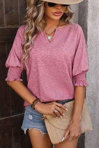 Thumbnail for Notched Lantern Sleeve Blouse - T - 1 COLOR -