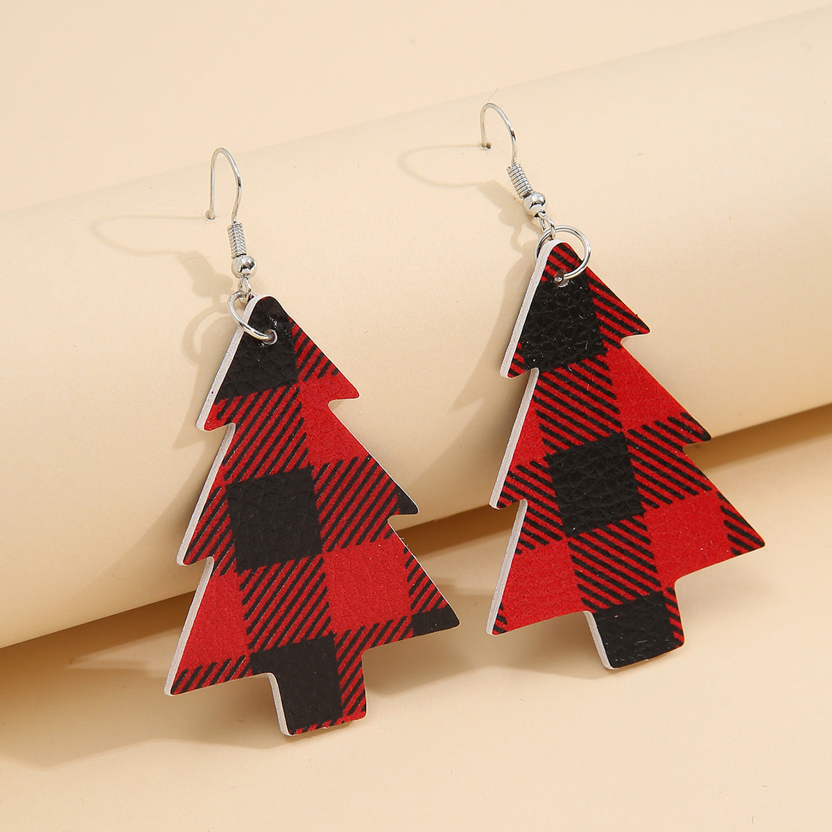 Christmas Tree Faux Leather Dangle Earrings - T - 1 COLOR -