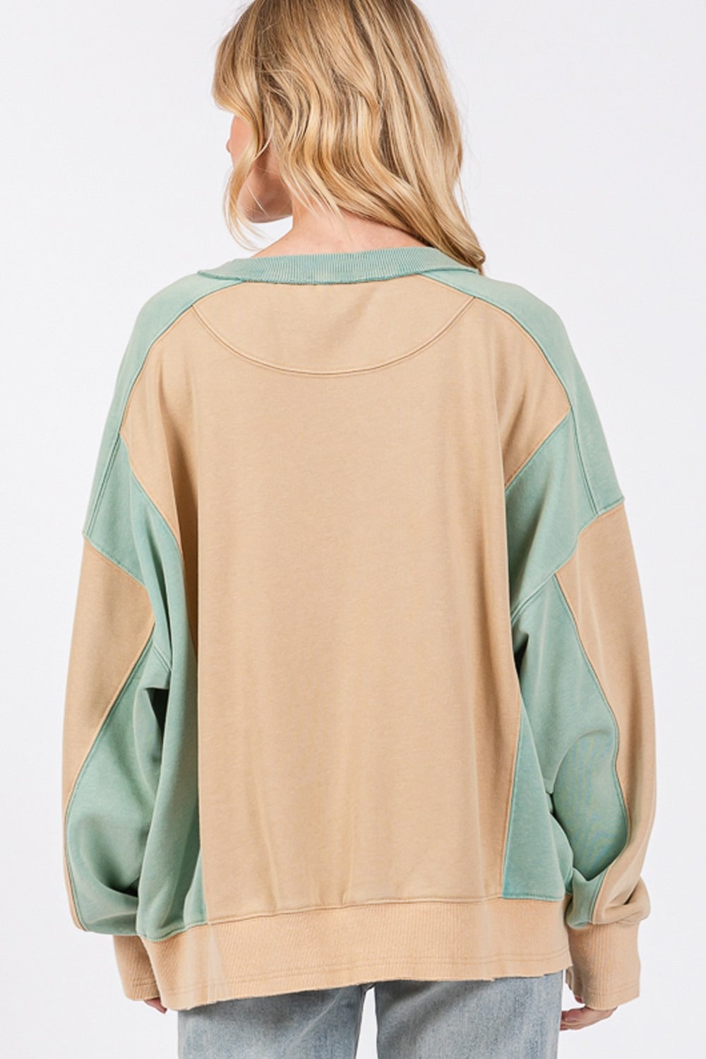 SAGE + FIG Color Block Round Neck Sweatshirt - T - 1 COLOR -