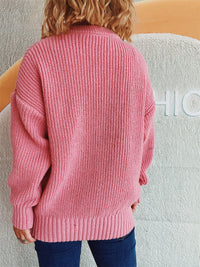 Thumbnail for Crochet Flower Round Neck Dropped Shoulder Sweater - 1 OVERSIZE - T - 3 COLORS -