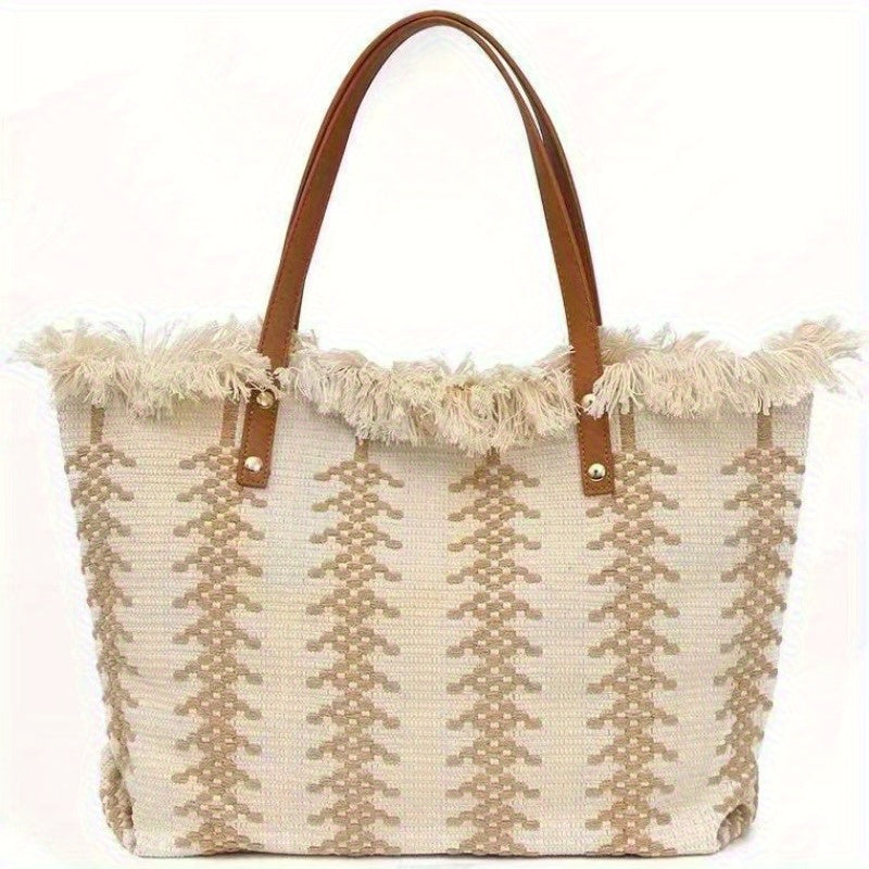 Shomico - Bohemia Canvas Woven Tote Bag Simple Ethnic Purse - 3 COLORS -