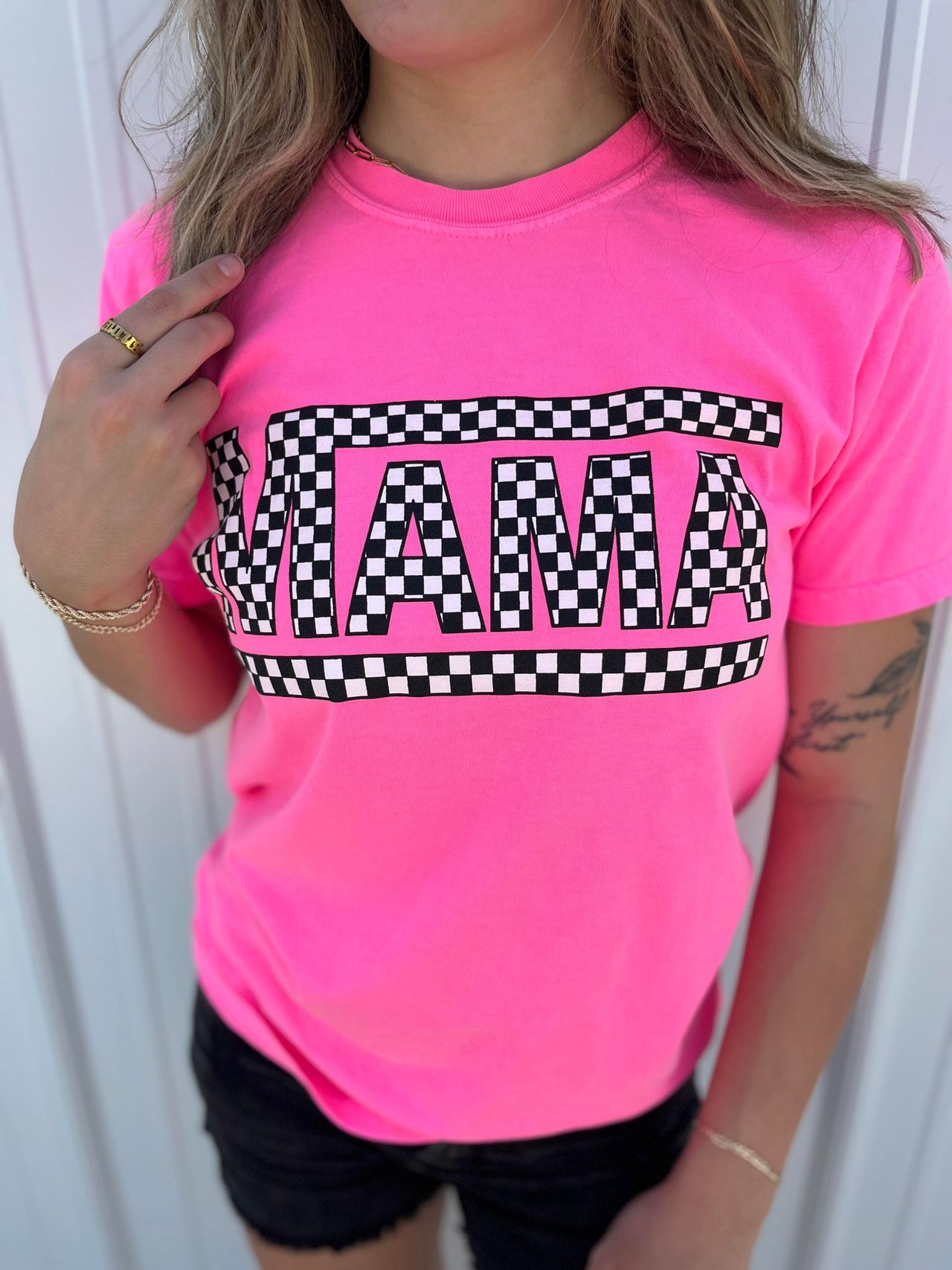 Checkered Mama Pink Tee - 1 COLOR -