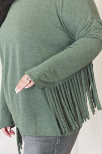 Thumbnail for Celeste Full Size Fringe Detail Long Sleeve Top - SIZES S THRU 3XL - T - 1 COLOR -