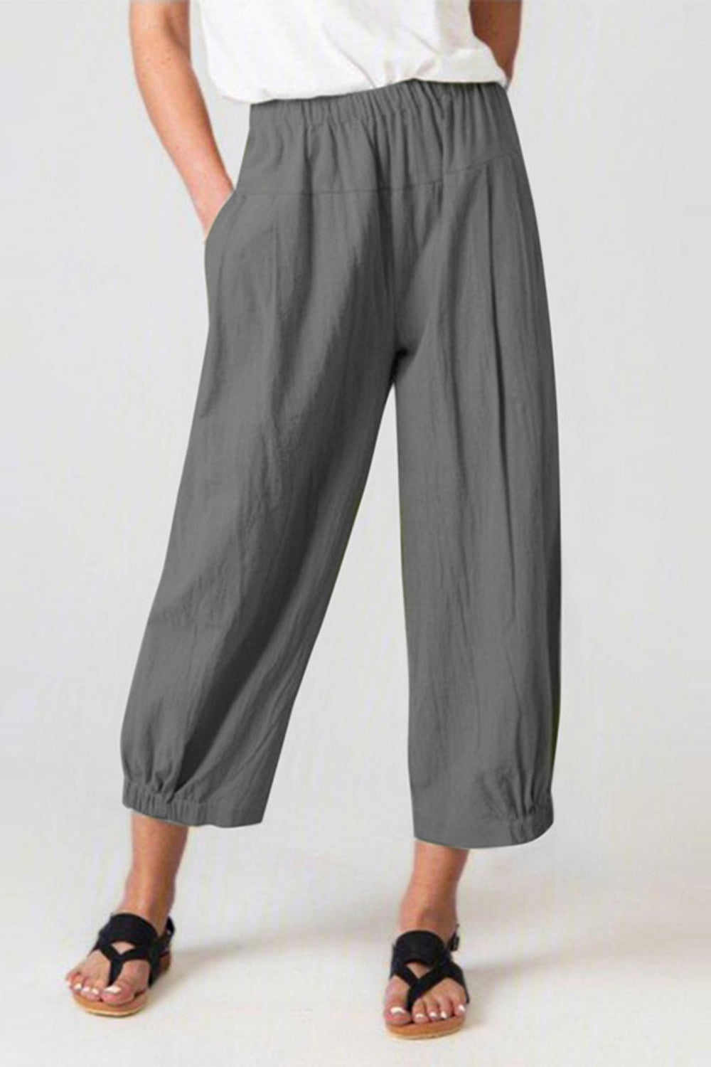 Full Size Elastic Waist Cropped Pants - T - 4 COLORS -