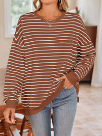 Thumbnail for Striped Round Neck Long Sleeve Sweatshirt - T - 6 COLORS -