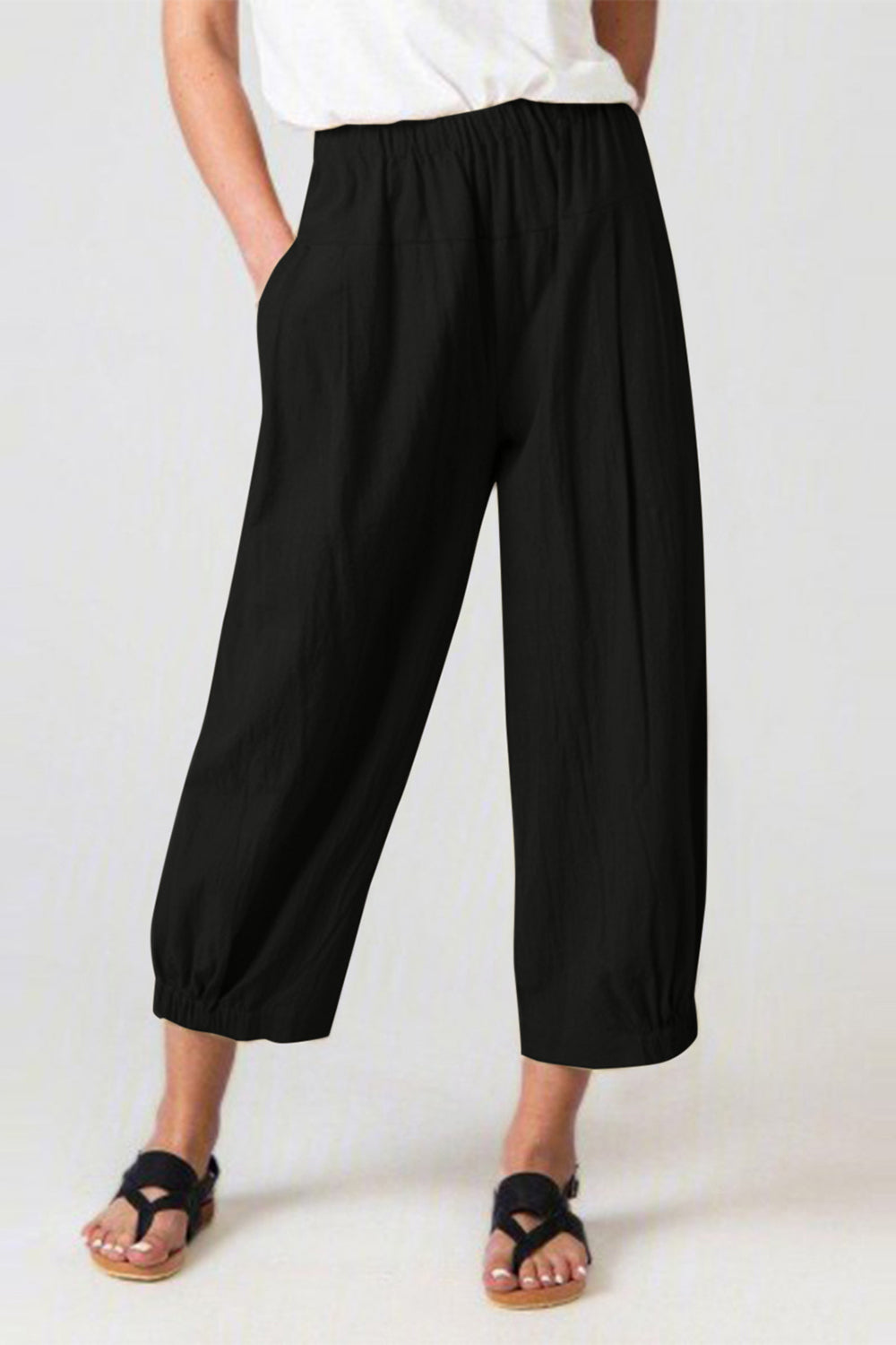 Full Size Elastic Waist Cropped Pants - T - 4 COLORS -