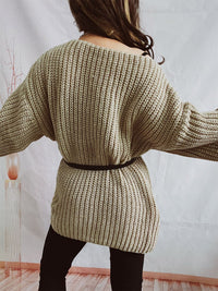 Thumbnail for Boat Neck Long Sleeve Sweater with Belt - 2 PCS. - 1 LARGE OVERSIZE - T - 5 COLORS -