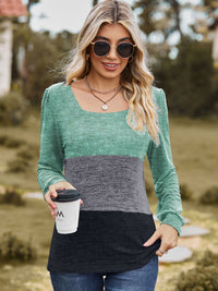 Thumbnail for Color Block Square Neck Long Sleeve T-Shirt - T - 3 COLORS -