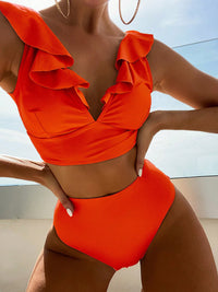 Thumbnail for Ruffled V-Neck Sleeveless Two-Piece Swim Set - T - 8 COLORS -