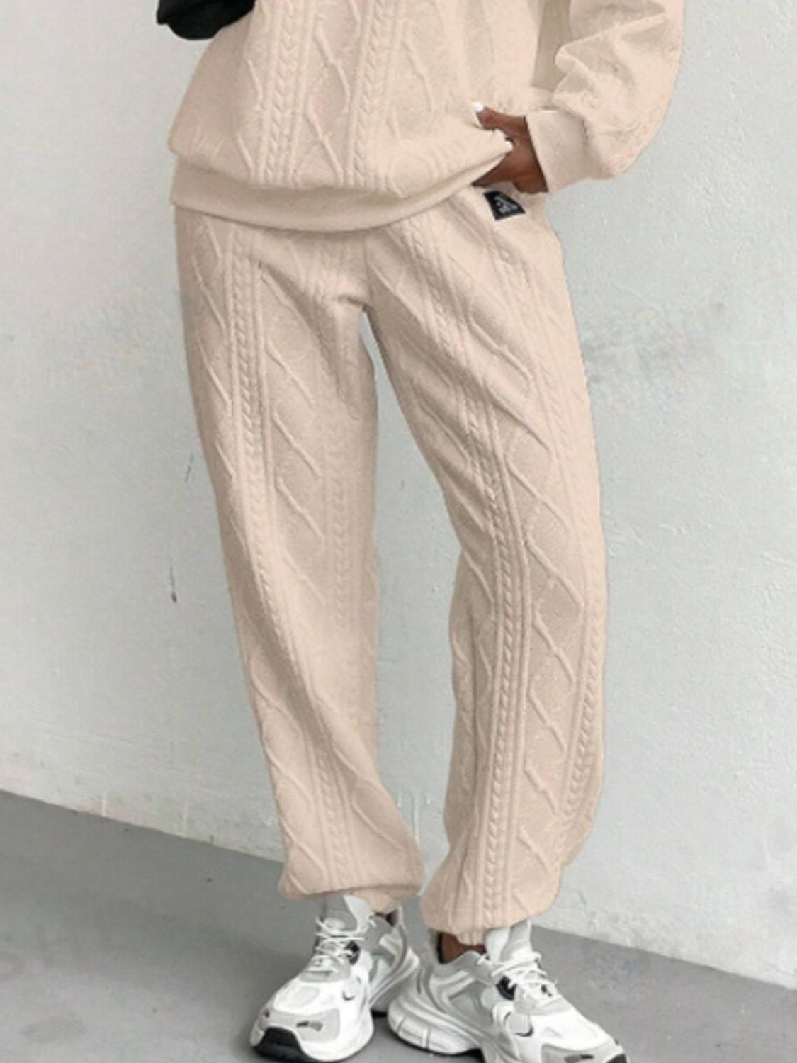 Texture Round Neck Long Sleeve Top and Pants Set - 2 PCS. - T - 4 COLORS -