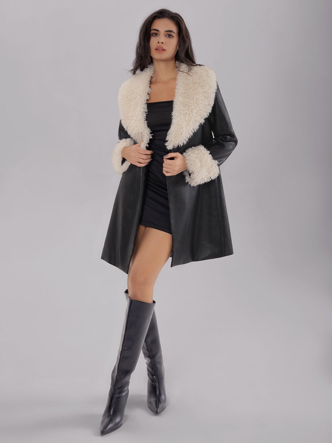 Fuzzy Long Sleeve Longline Coat - T - 1 COLOR -