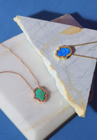 Thumbnail for LATELITA - Hamsa Opalite Turquoise Blue Necklace Gold -