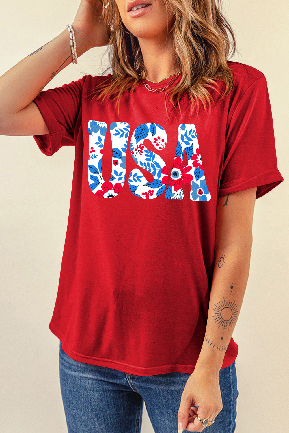 USA Round Neck Short Sleeve T-Shirt - T - 1 COLOR -