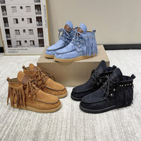 Thumbnail for Fringe Studded Round Toe Canvas Boots - T - 3 COLORS -