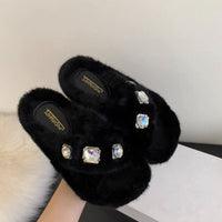 Thumbnail for Crisscross Rhinestone Trim Open Toe Slippers - T - 4 COLORS -