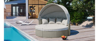 Thumbnail for Patio Furniture Round Outdoor Sectional Sofa Set Rattan Daybed Two-Tone Weave Sunbed With Retractable Canopy, Separate S