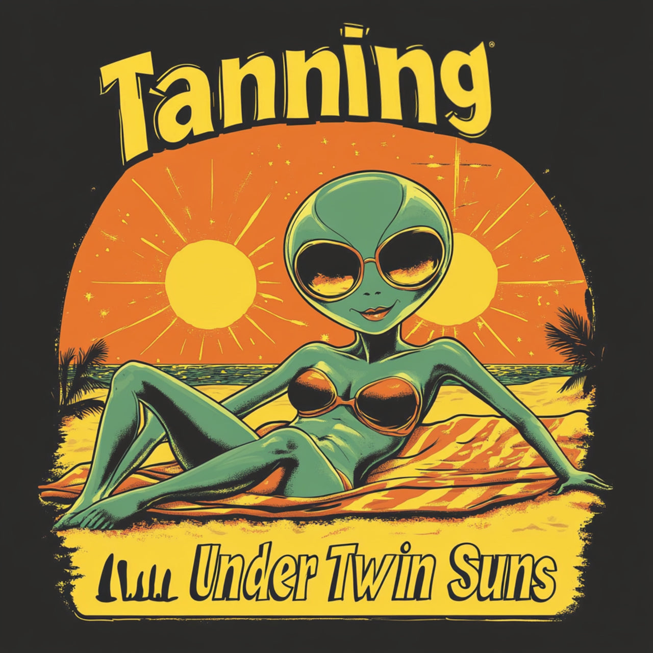 Tanning Under Twin Suns Alien Beach T-Shirt, Alien Tee - 2 COLORS -