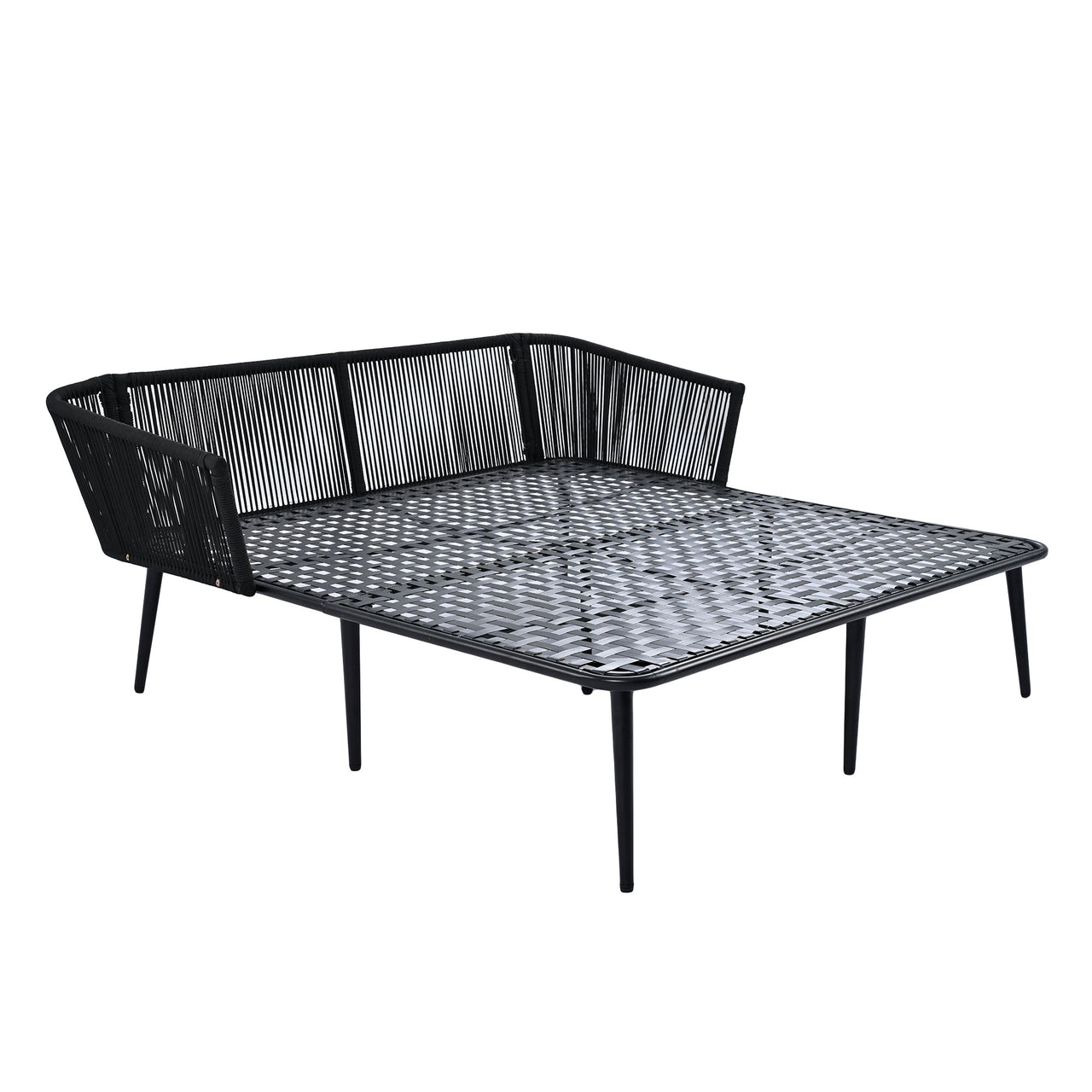 Outdoor Patio Daybed, Woven Nylon Rope Backrest With Washable Cushions for Balcony, Poolside, Set for 2 Person, Gray