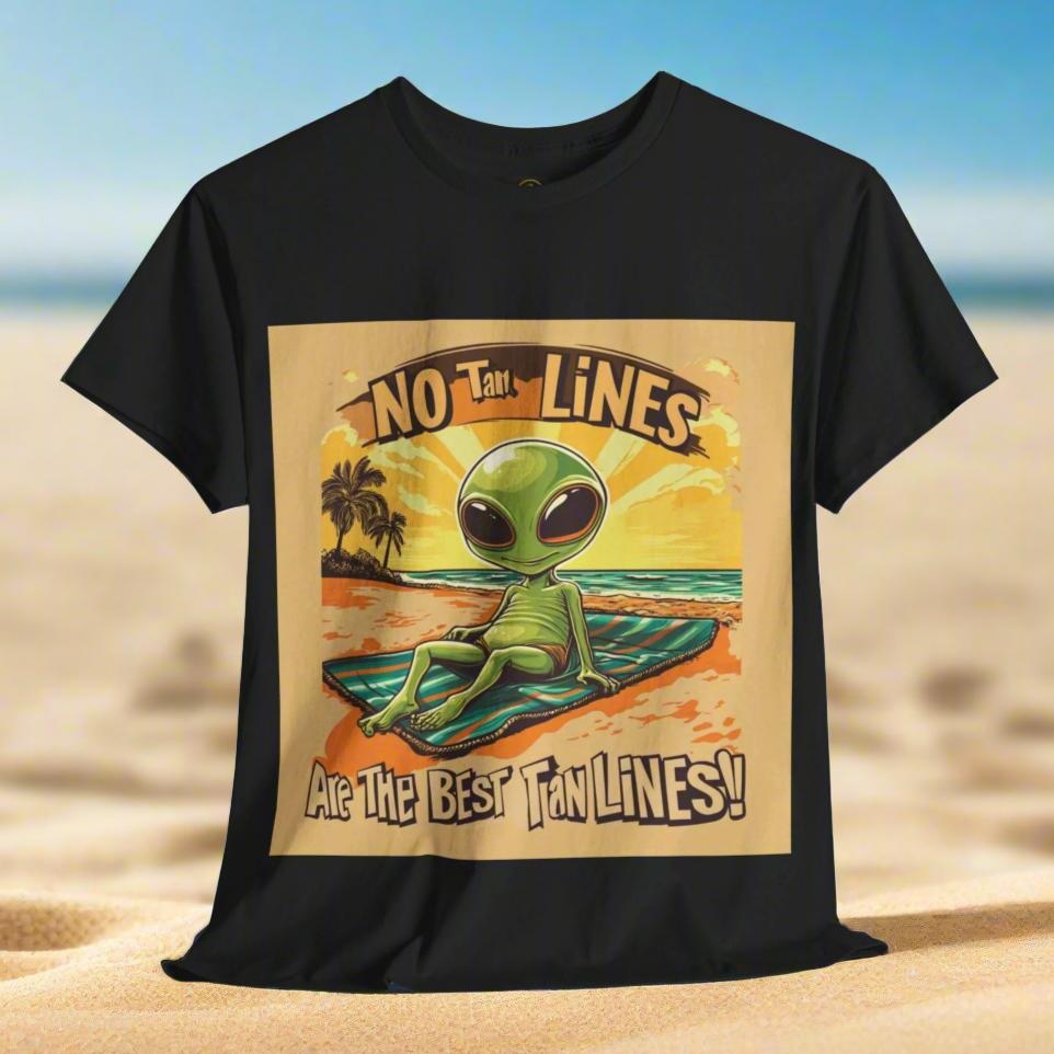 No Tan Lines Are the Best Tan Lines Alien Tee, Fun Alien Beach T-Shirt - 2 COLORS -